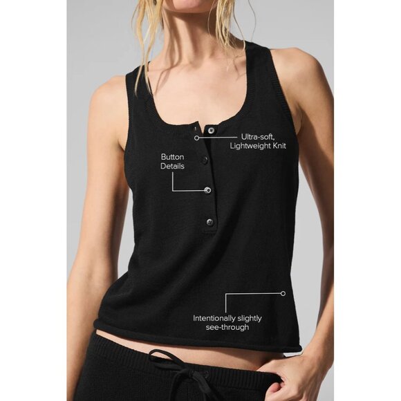 ALO Yoga Supernatural Sweater Henley Tank in Black - Picture 3 of 6